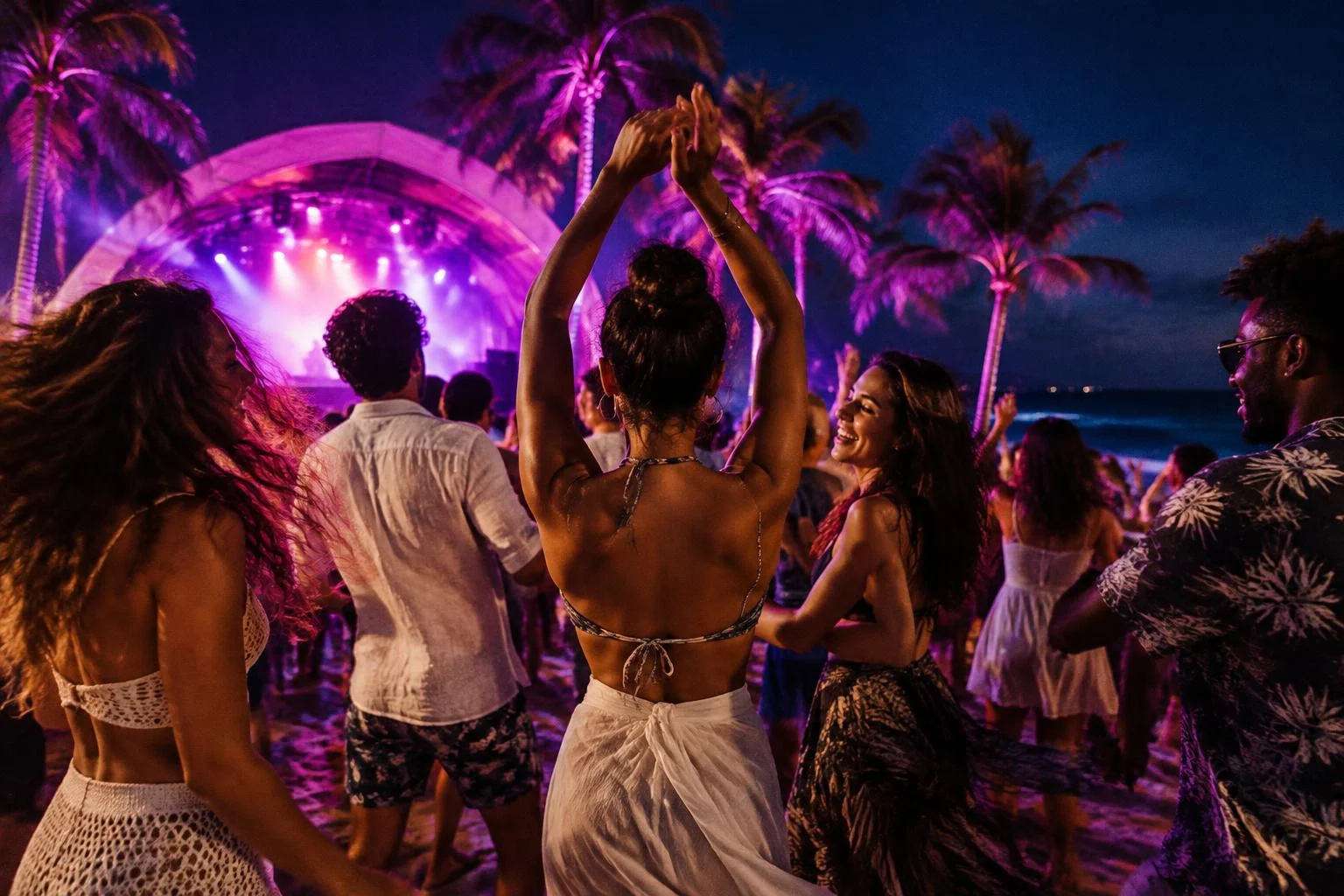 Music and good company under the palms at night