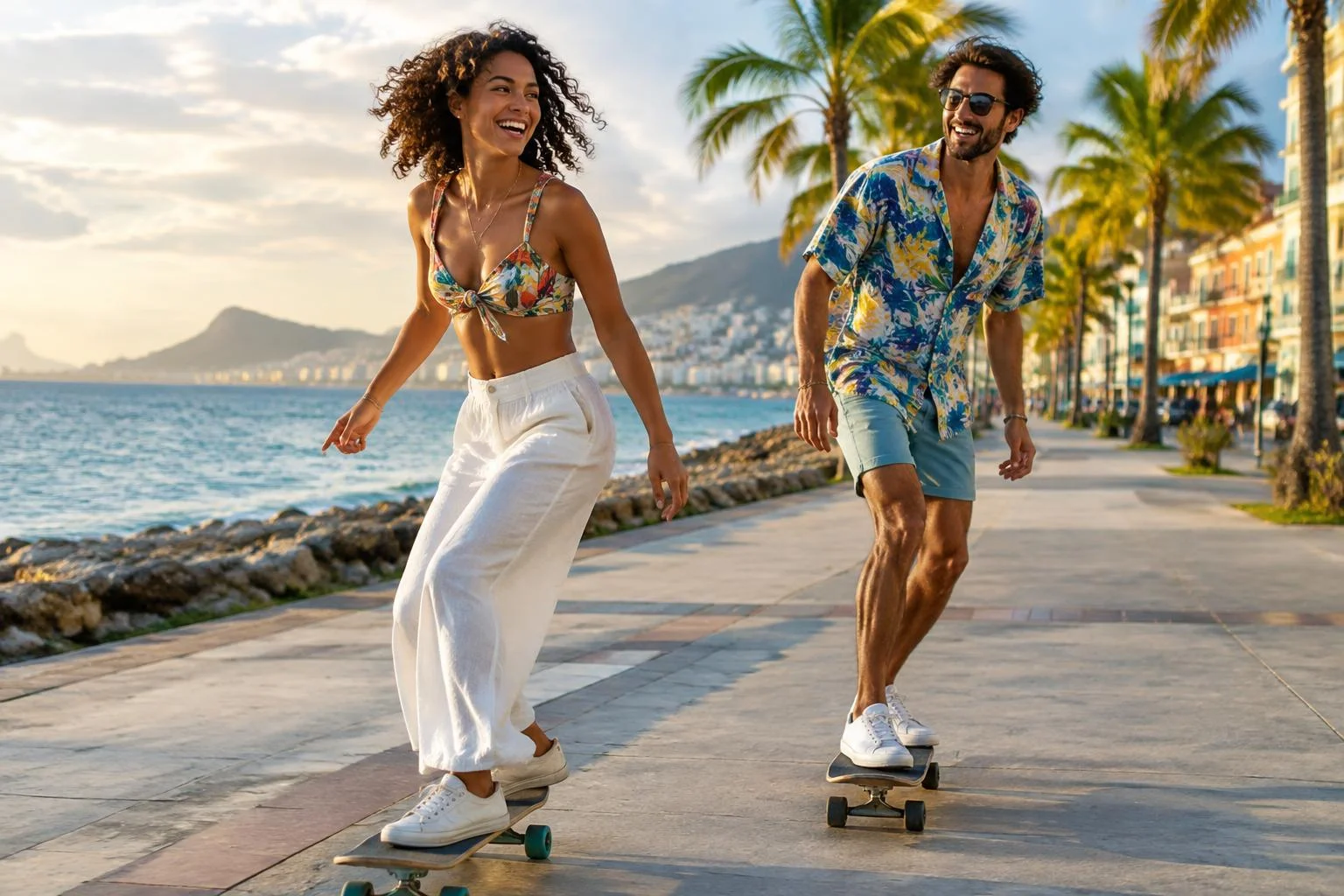 Skateboard and friends enjoying an active afternoon